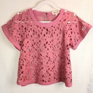 Listicle Pink Lace Crochet Women's Blouse Small
